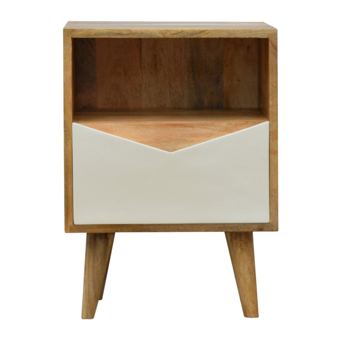 White Envelope Bedside Table | Oak-Ish Solid Mango Wood