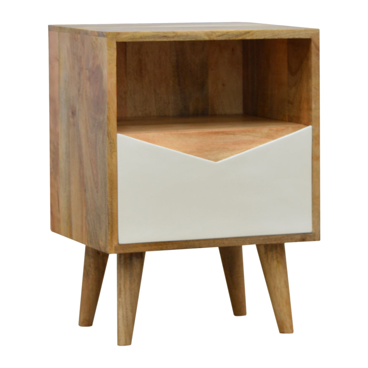 White Envelope Bedside Table | Oak-Ish Solid Mango Wood