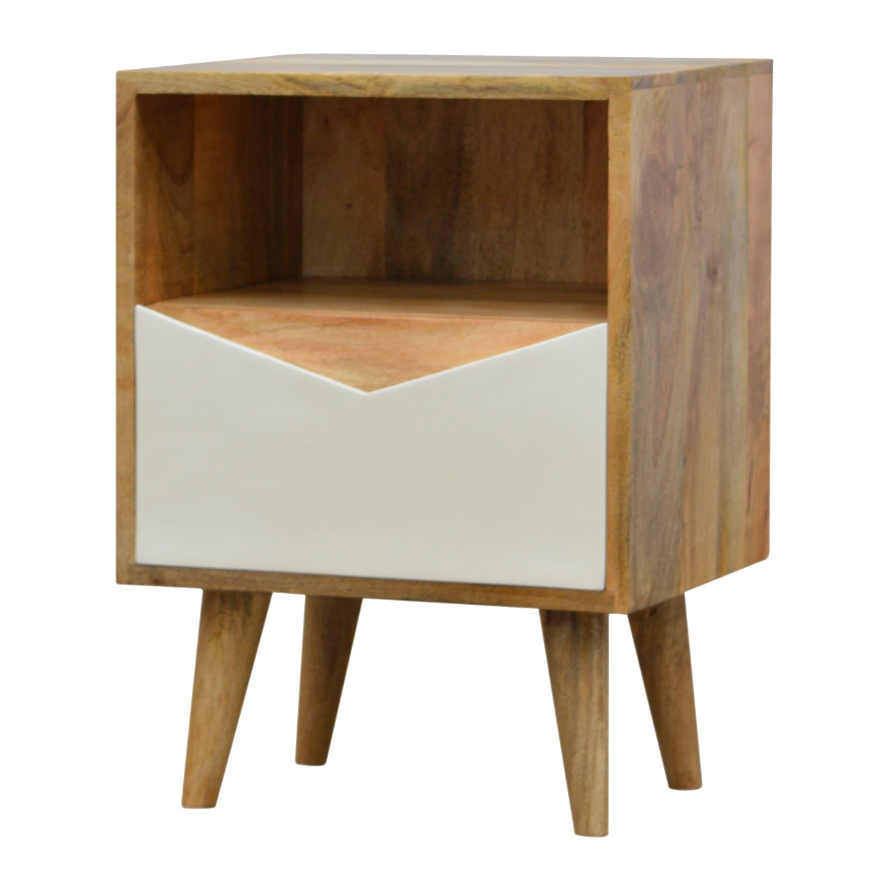 White Envelope Bedside Table | Oak-Ish Solid Mango Wood