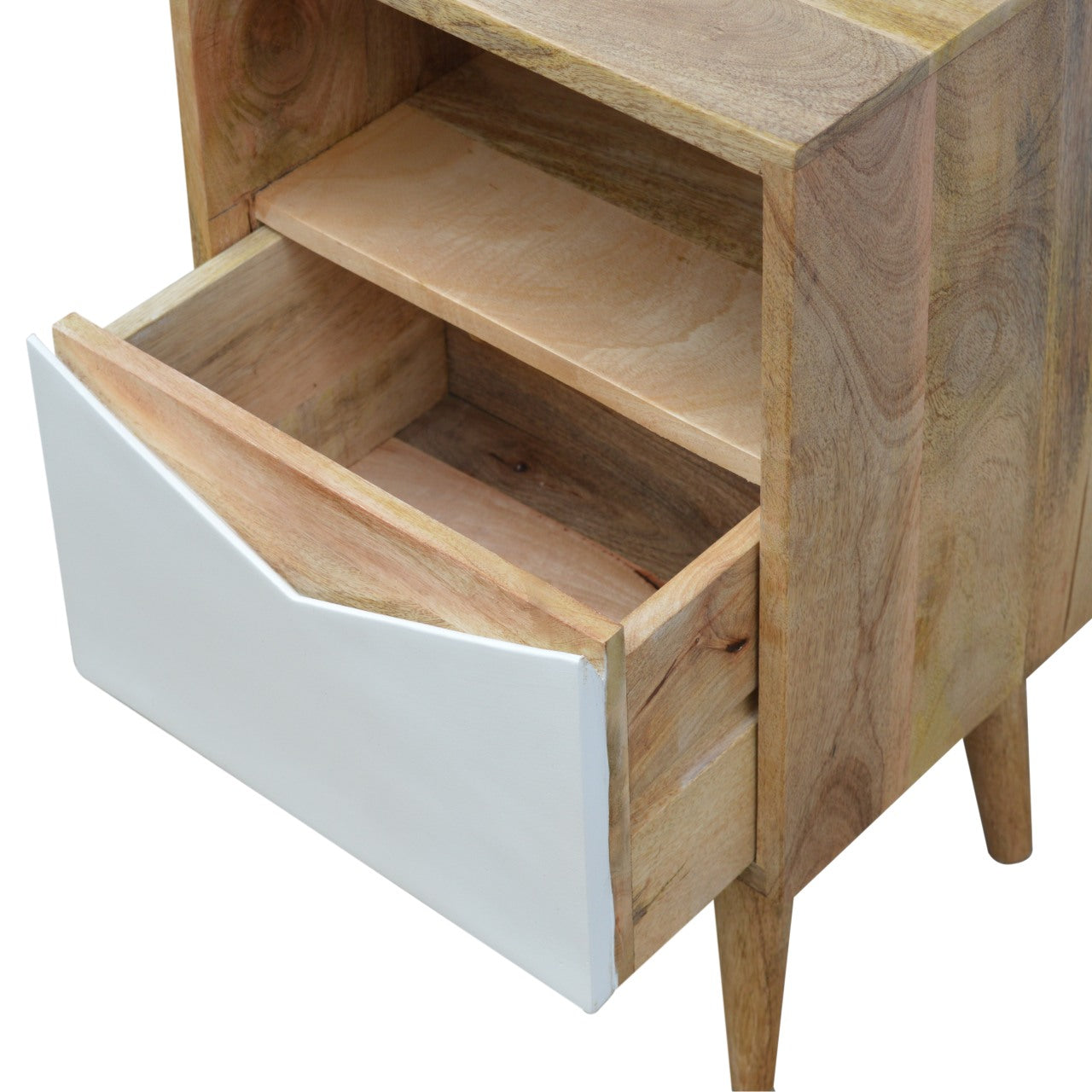 White Envelope Bedside Table | Oak-Ish Solid Mango Wood