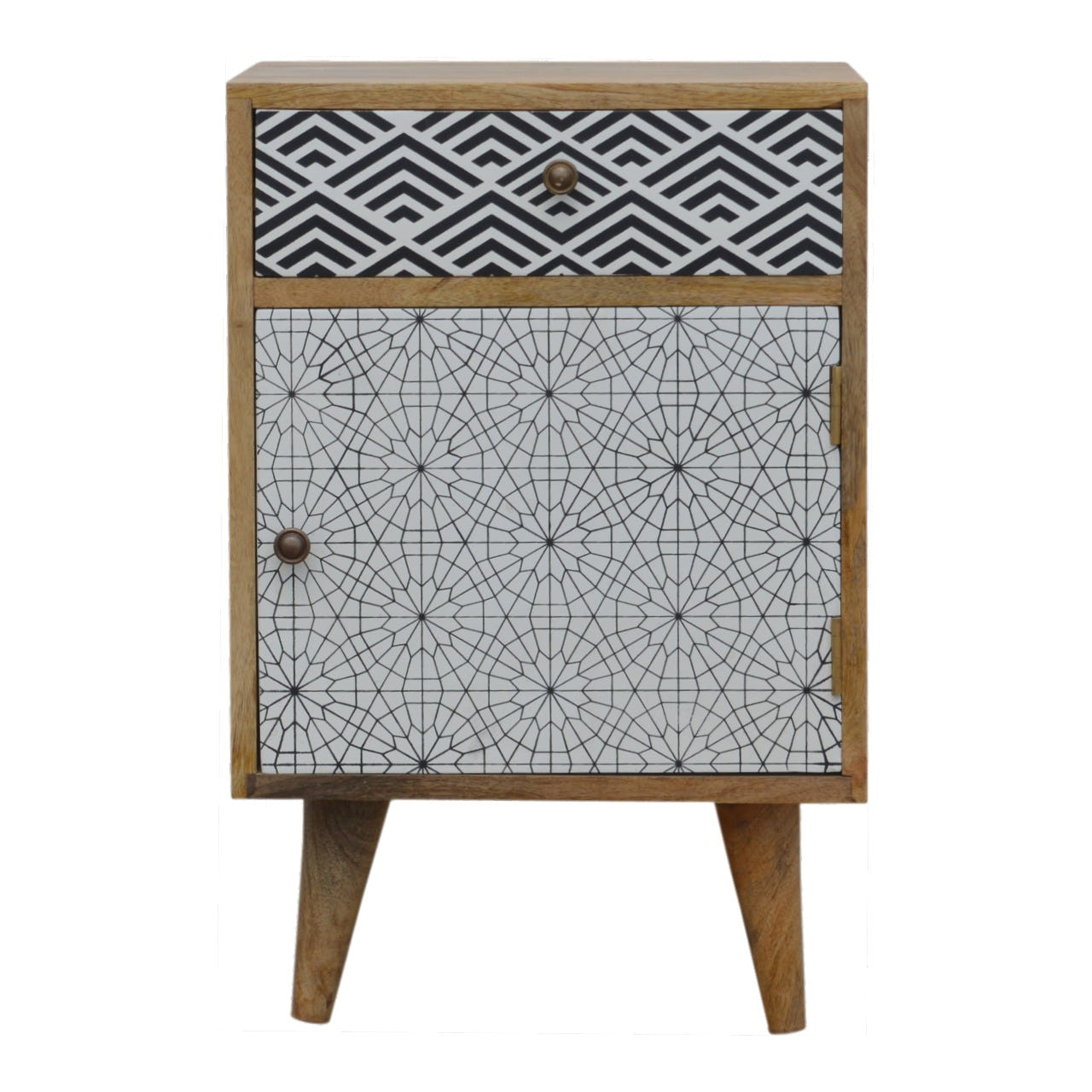 Mixed Pattern Bedside Table | Oak-Ish Solid Mango Wood
