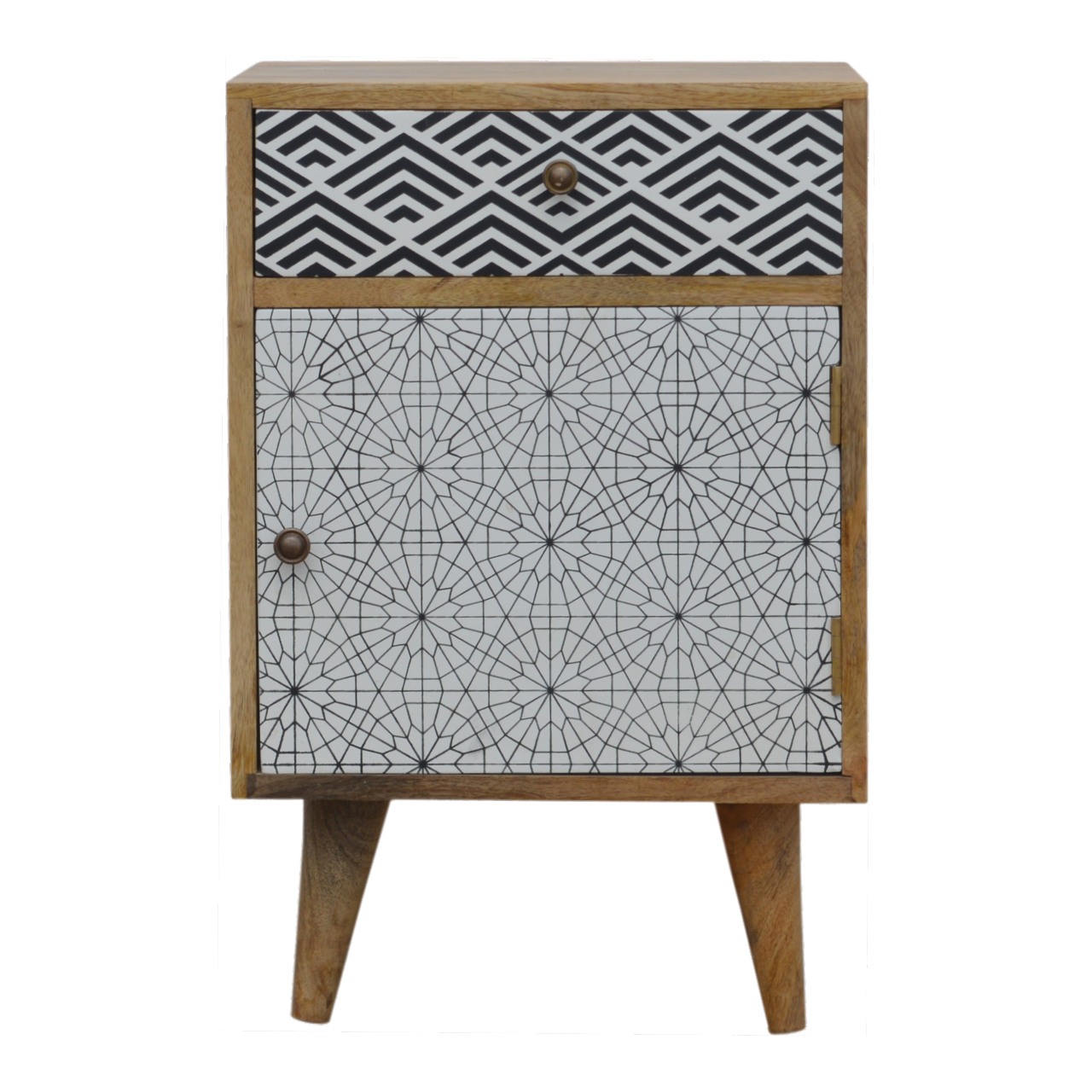Mixed Pattern Bedside Table | Oak-Ish Solid Mango Wood