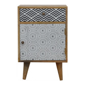 Mixed Pattern Bedside Table | Oak-Ish Solid Mango Wood