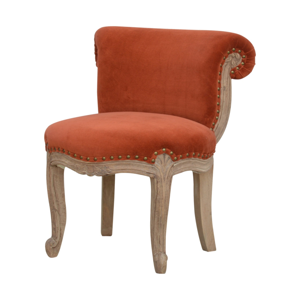 Brick Red Velvet Studded Chair | Cotton Velvet