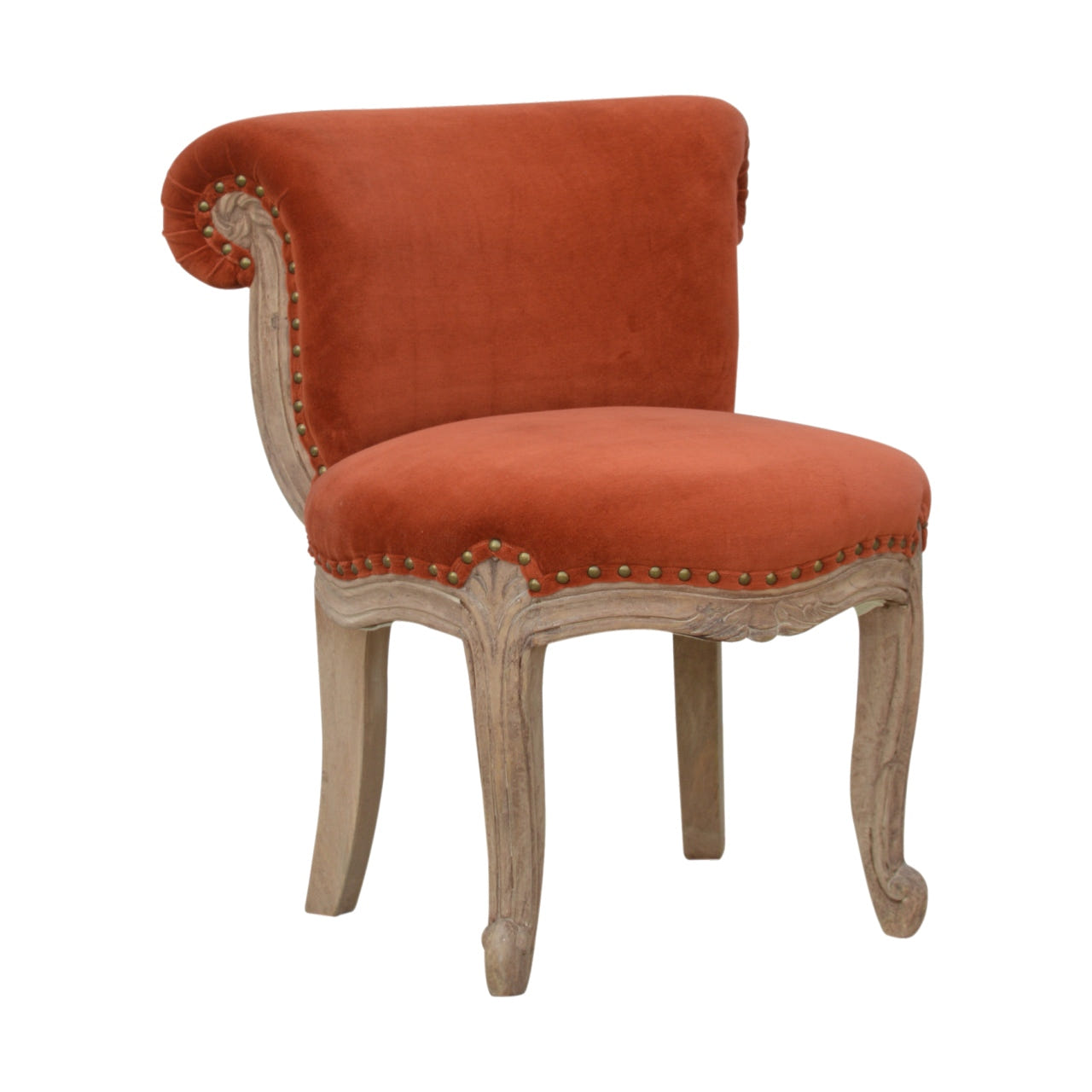 Brick Red Velvet Studded Chair | Cotton Velvet