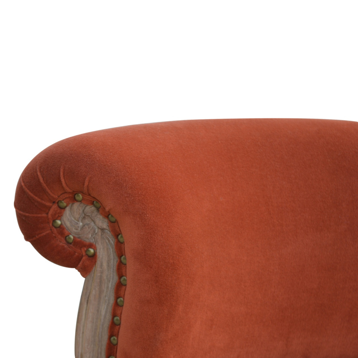 Brick Red Velvet Studded Chair | Cotton Velvet