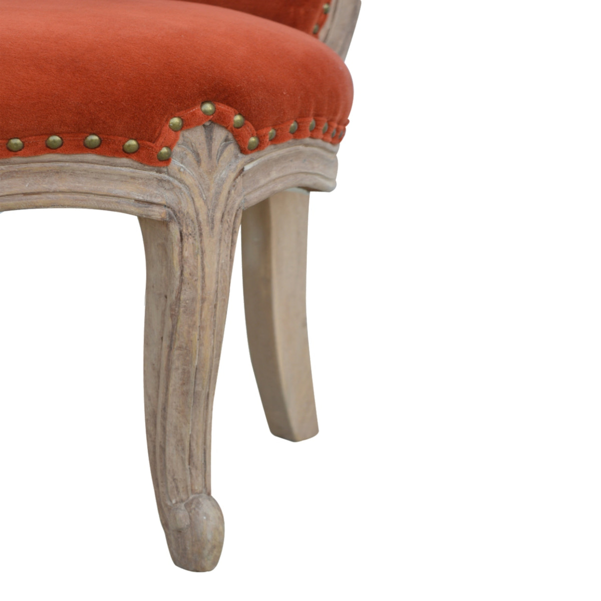 Brick Red Velvet Studded Chair | Cotton Velvet