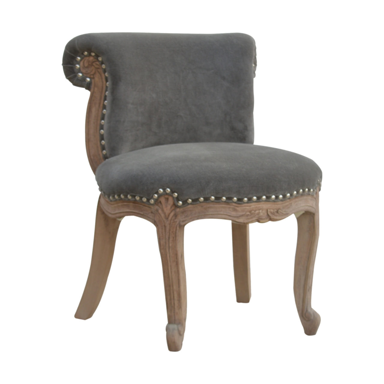 Grey Velvet Studded Chair | Cotton Velvet