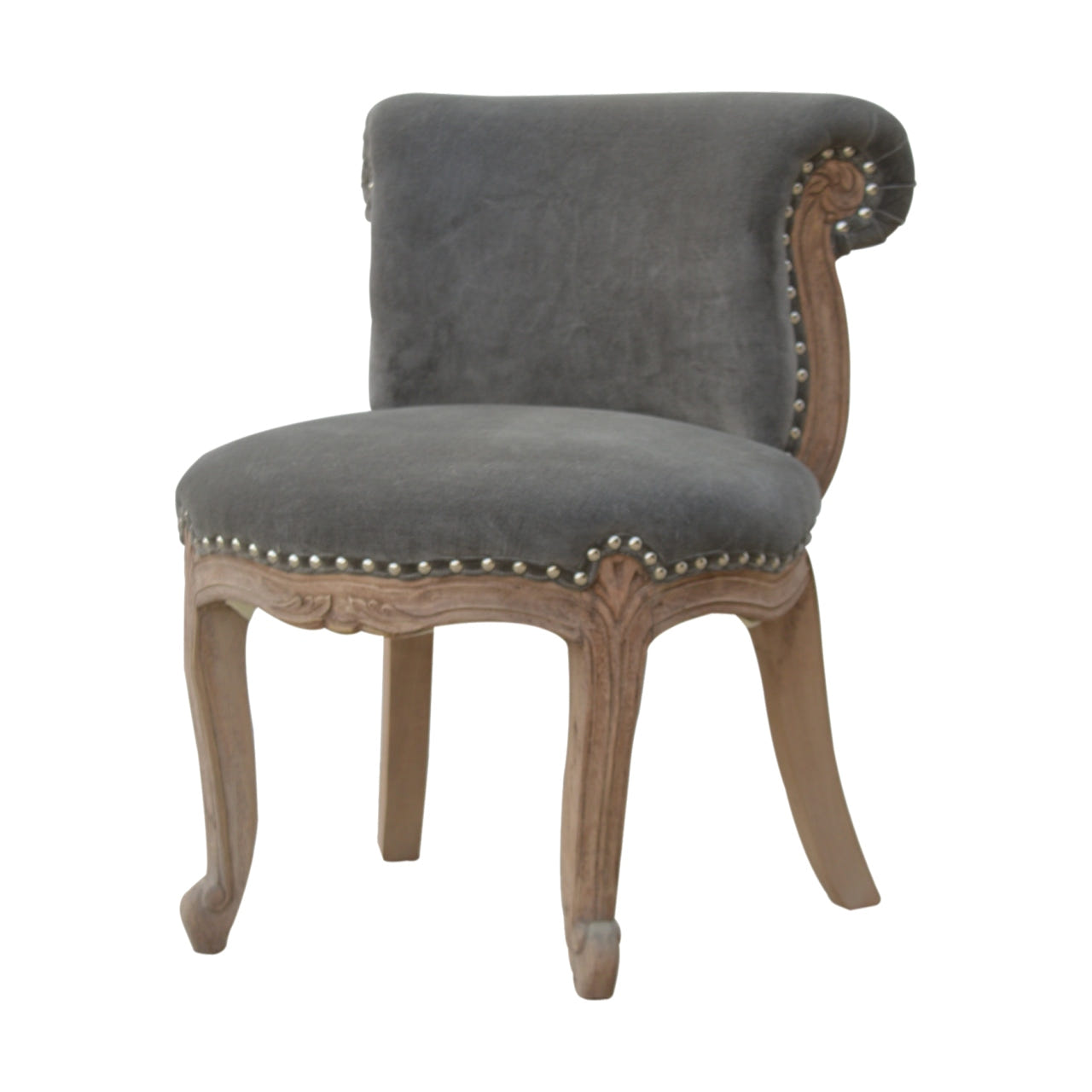 Grey Velvet Studded Chair | Cotton Velvet