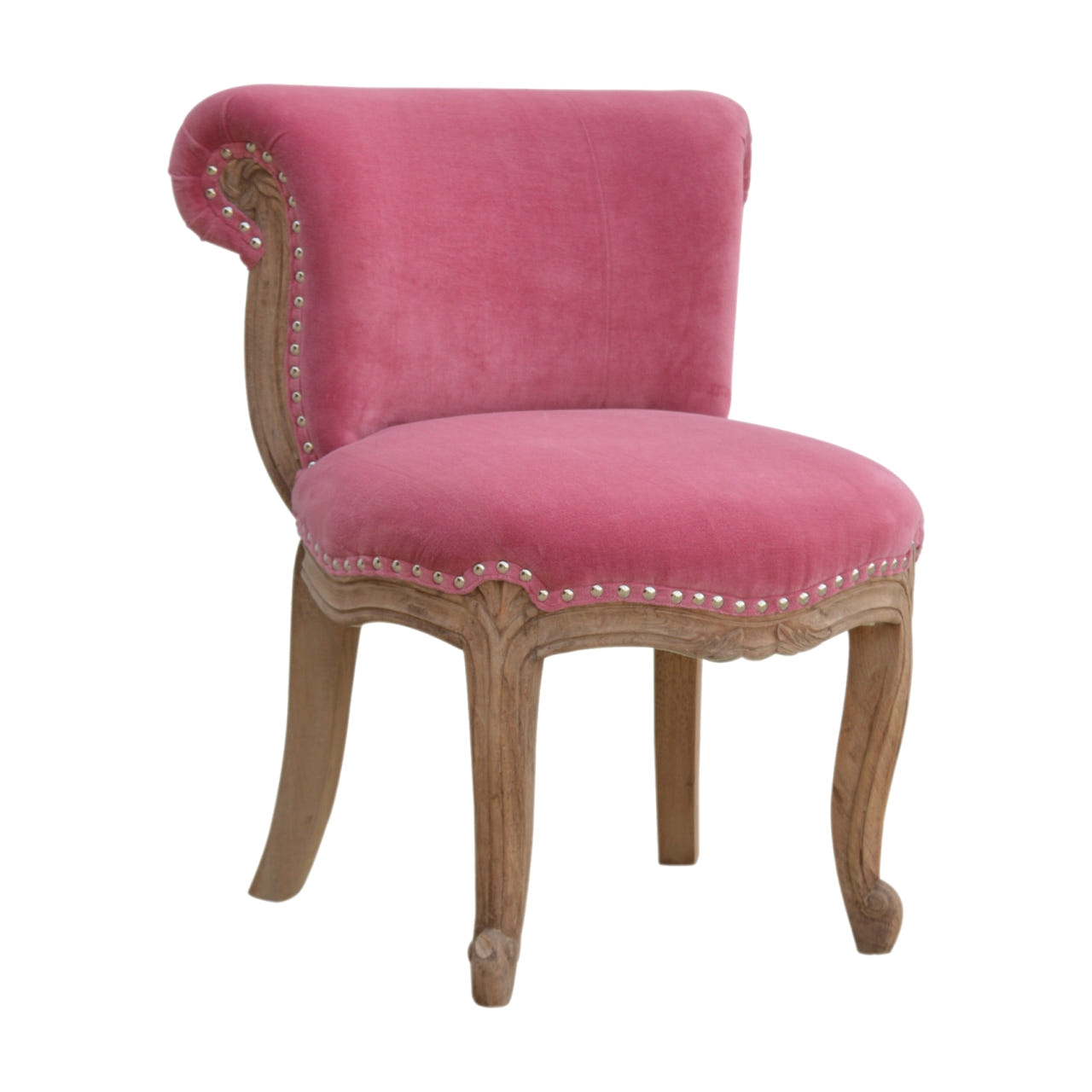 Pink Velvet Studded Chair | Cotton Velvet