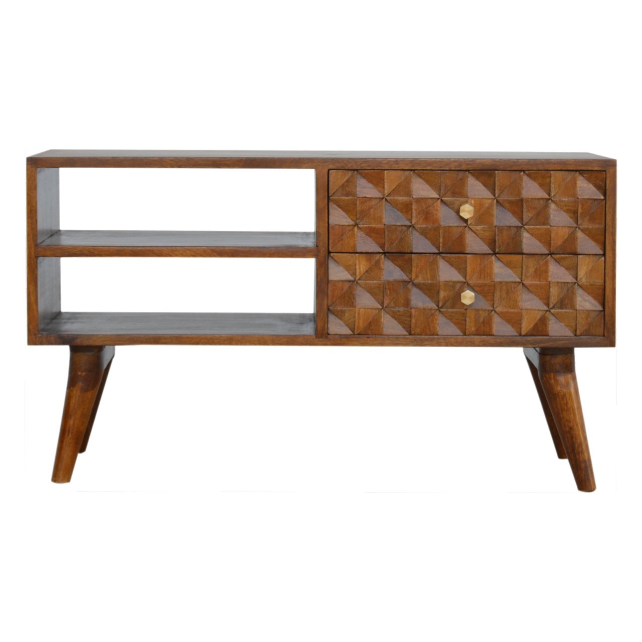 Chestnut Diamond Carve Chest of Drawers | Hand-Carved
