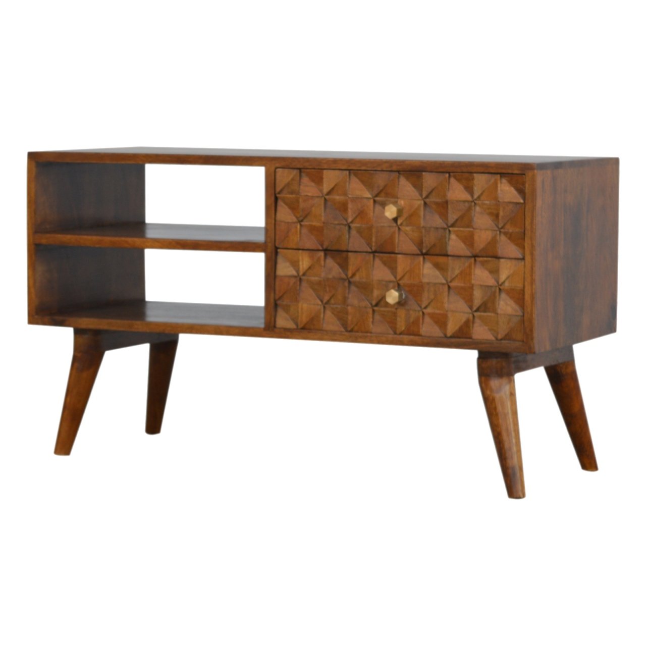 Chestnut Diamond Carve Chest of Drawers | Hand-Carved