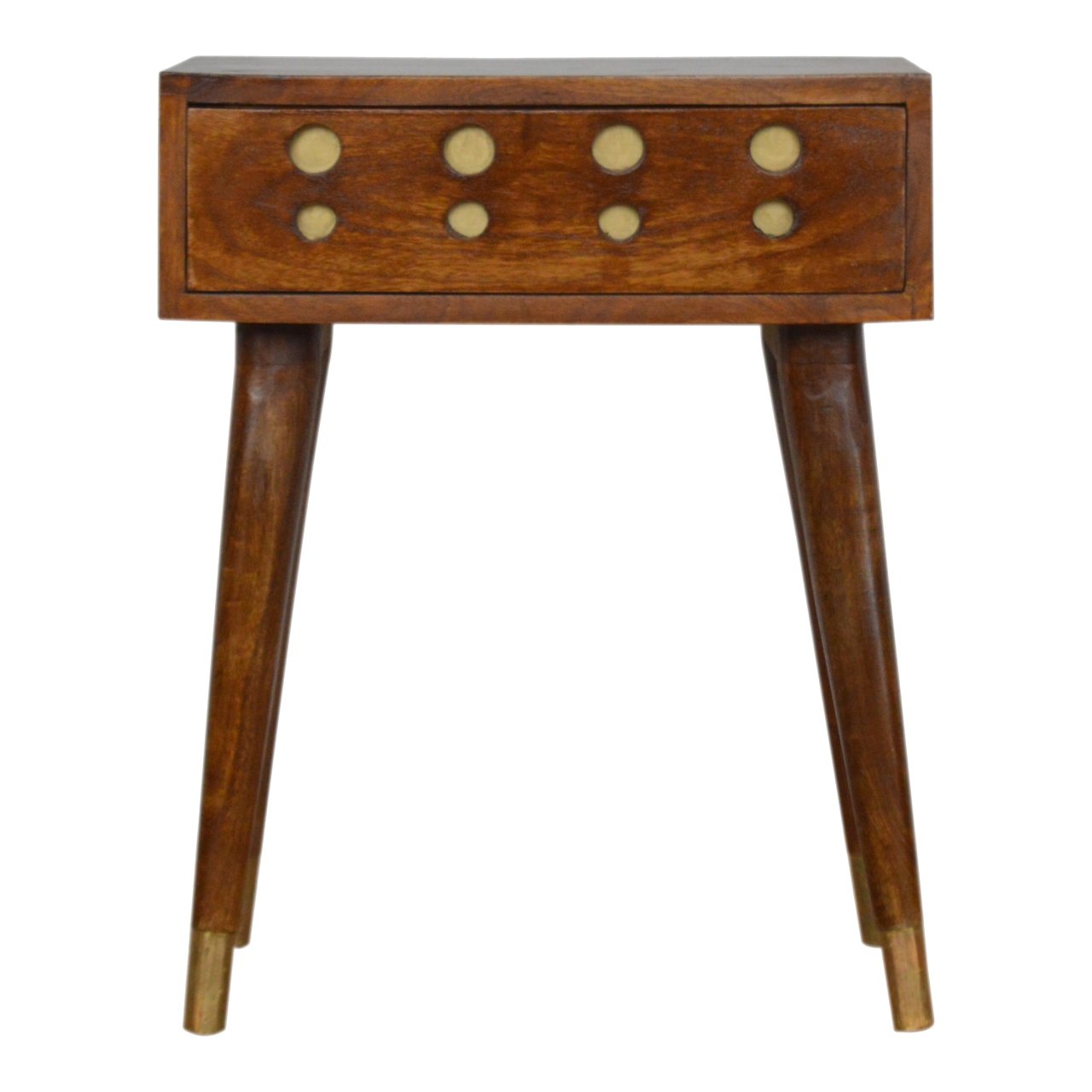 Chestnut Brass Cut out Bedside Table
