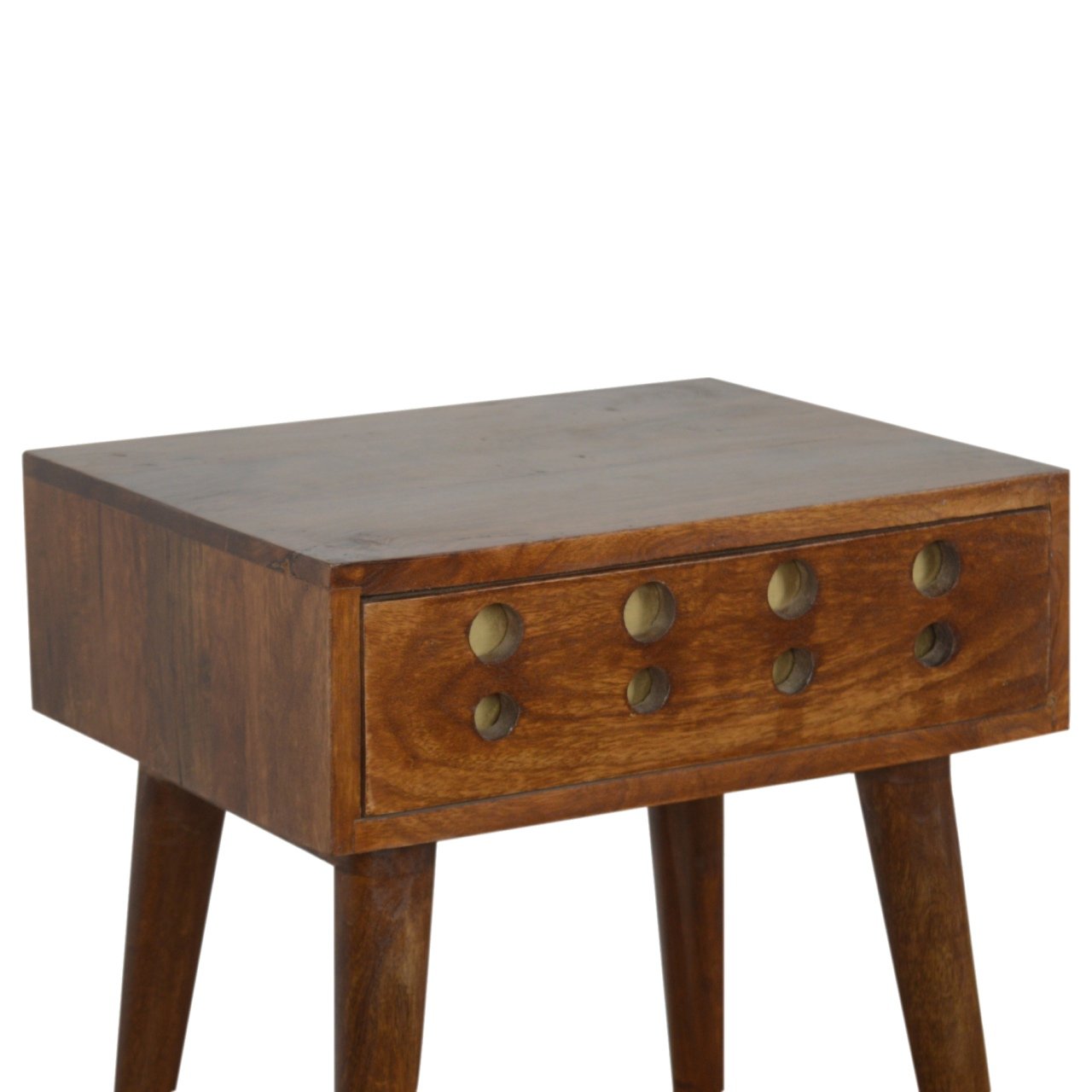 Chestnut Brass Cut out Bedside Table