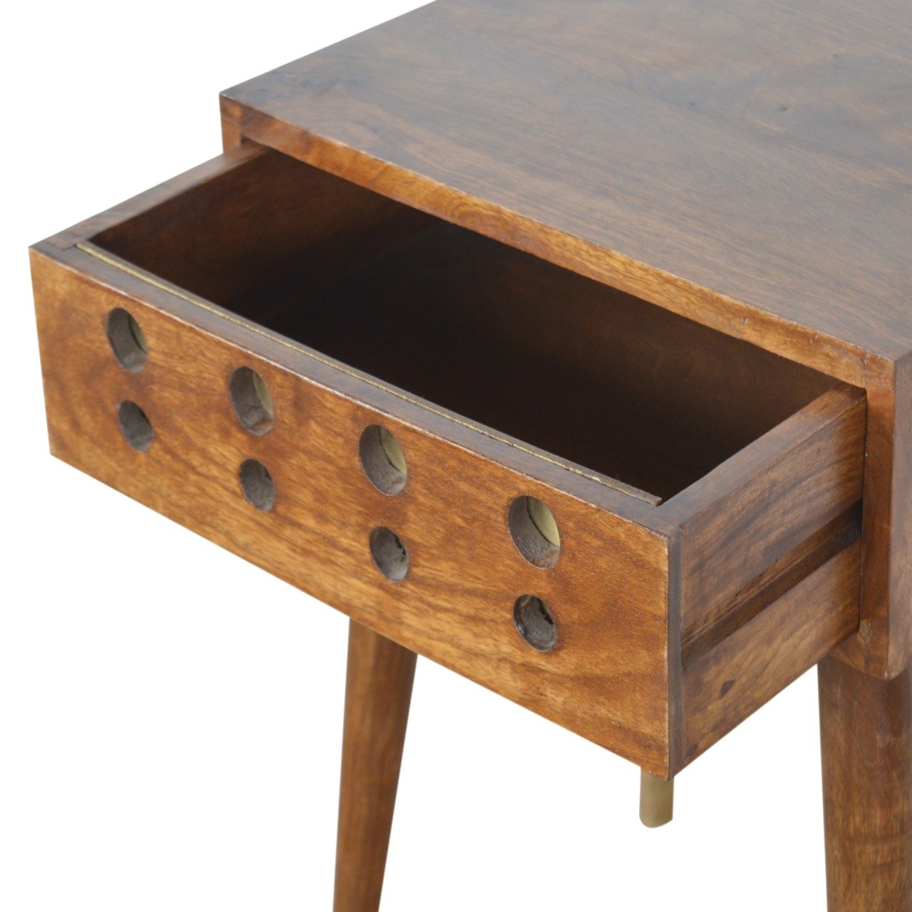 Chestnut Brass Cut out Bedside Table