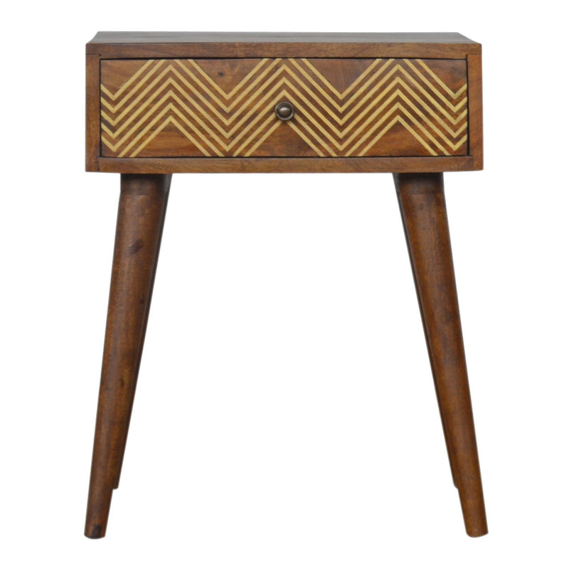 Brass Inlay Chevron Bedside Table