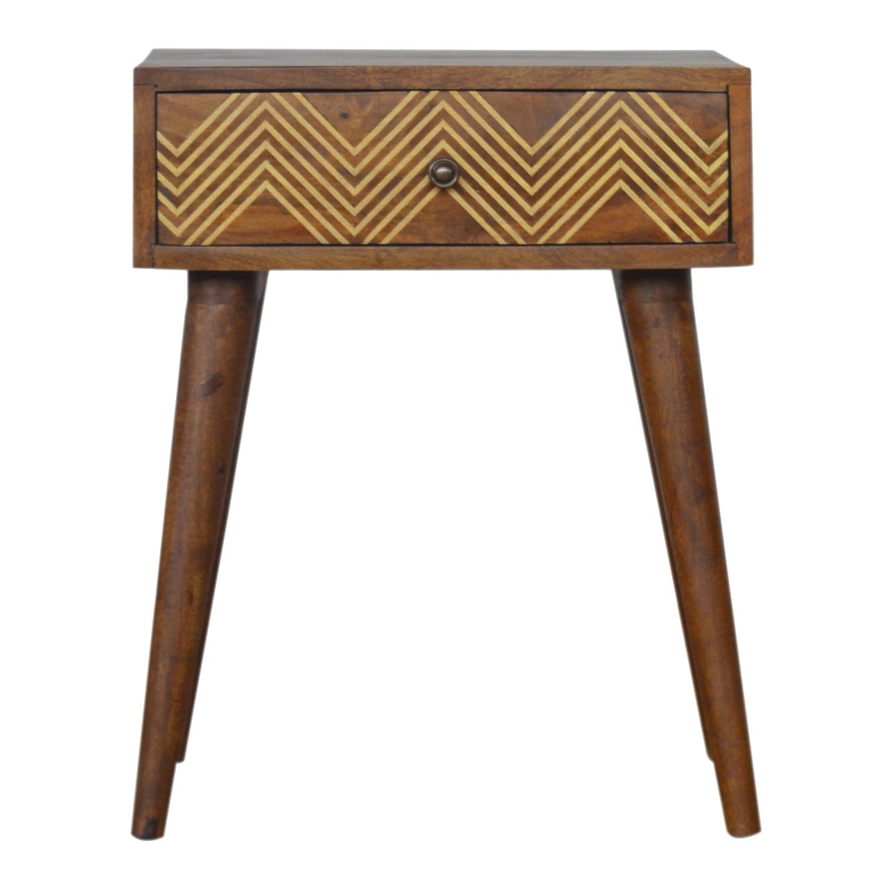 Brass Inlay Chevron Bedside Table