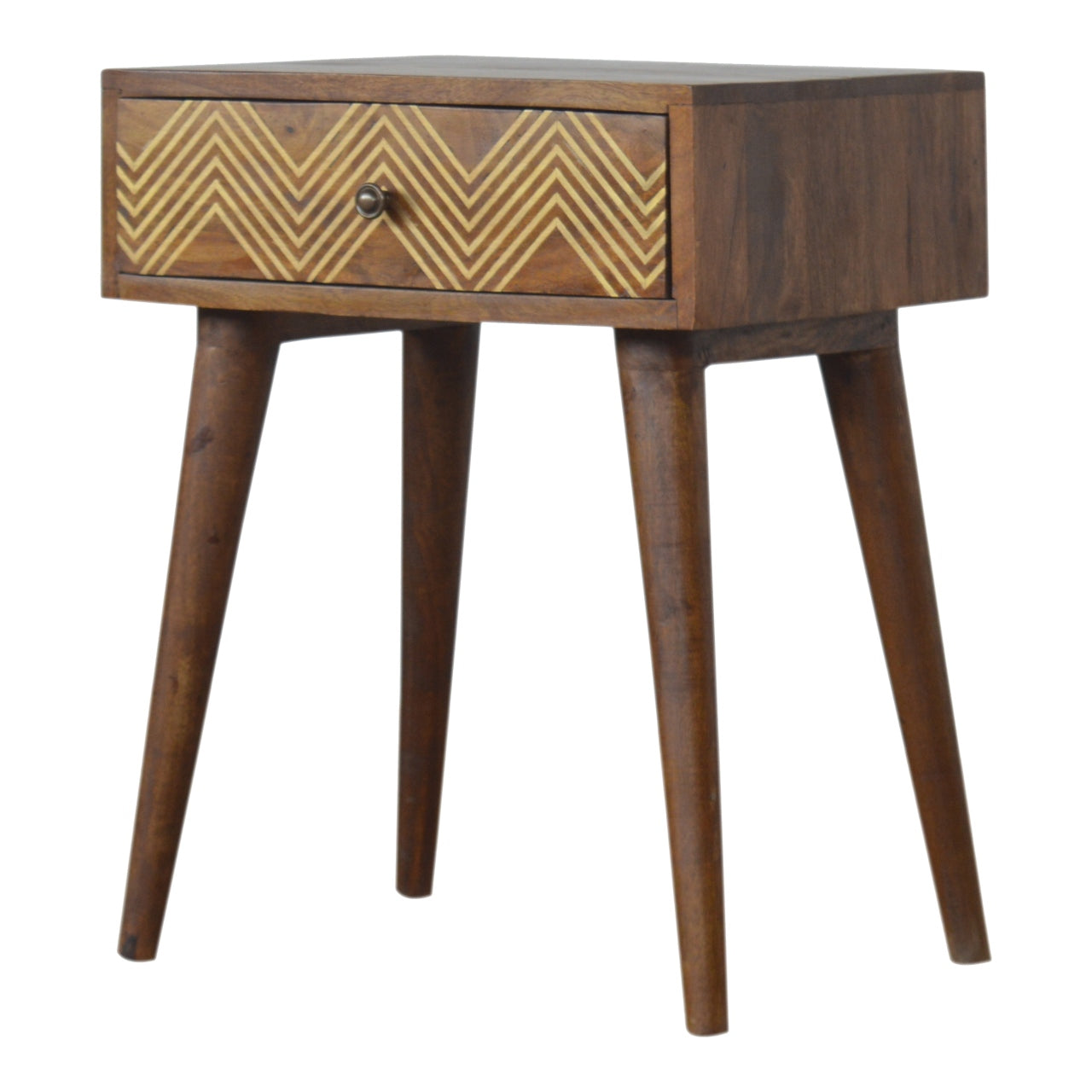 Brass Inlay Chevron Bedside Table