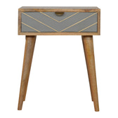 Sleek Cement Brass Inlay Bedside Table | Oak-Ish Solid Mango Wood