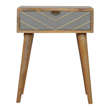 Sleek Cement Brass Inlay Bedside Table | Oak-Ish Solid Mango Wood