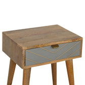Sleek Cement Brass Inlay Bedside Table | Oak-Ish Solid Mango Wood