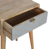 Sleek Cement Brass Inlay Bedside Table | Oak-Ish Solid Mango Wood