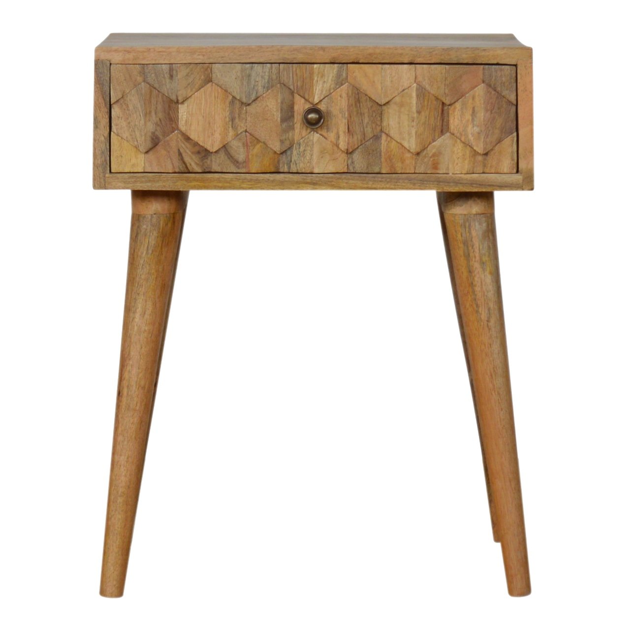 Pineapple Carved Oak-ish Bedside Table | Hand-Carved