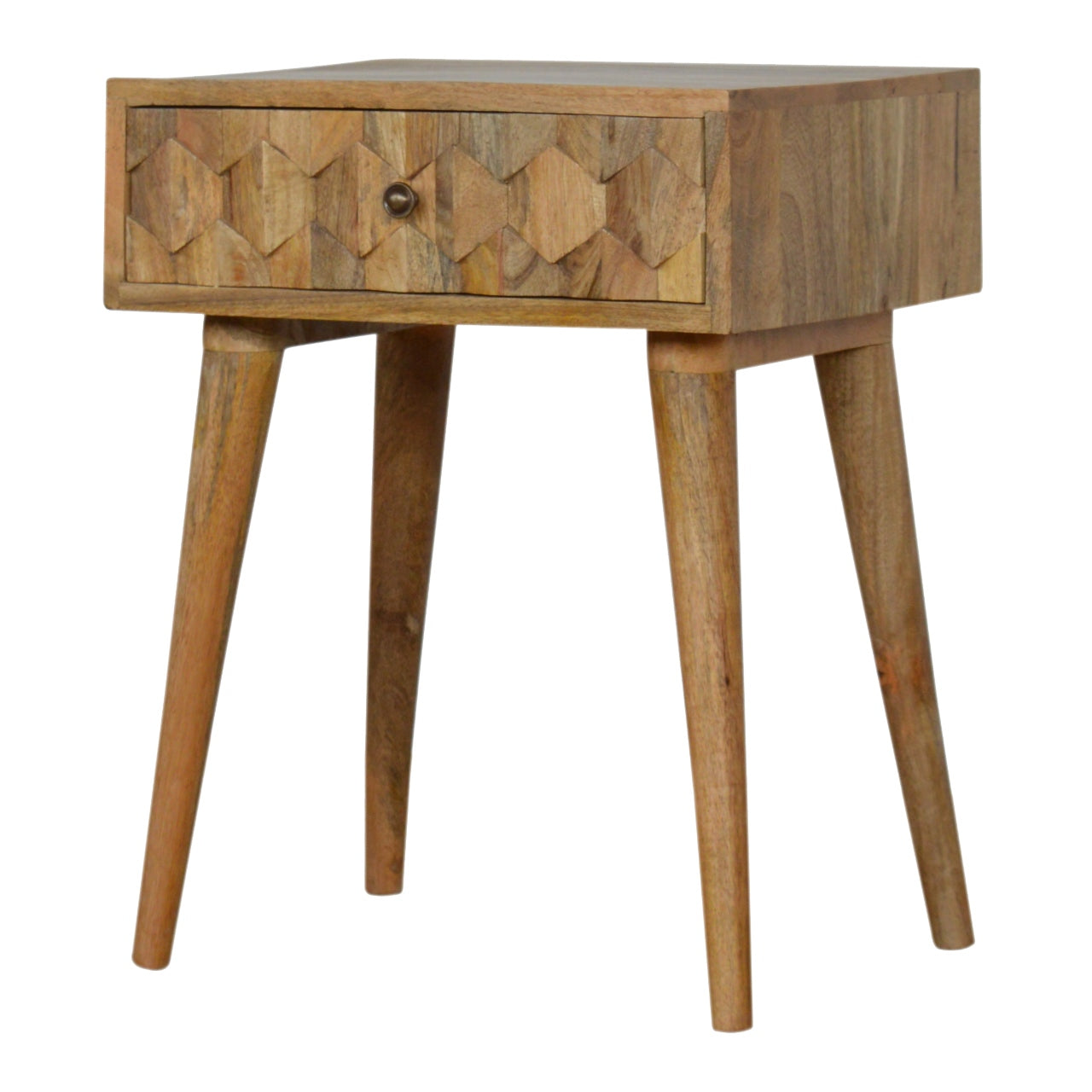 Pineapple Carved Oak-ish Bedside Table | Hand-Carved