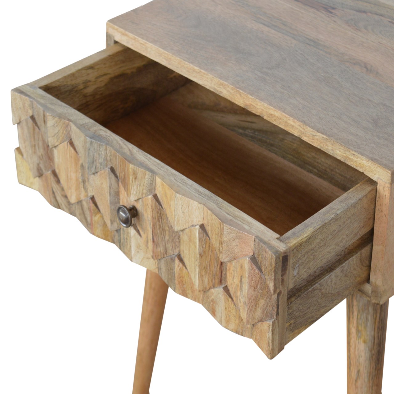 Pineapple Carved Oak-ish Bedside Table | Hand-Carved