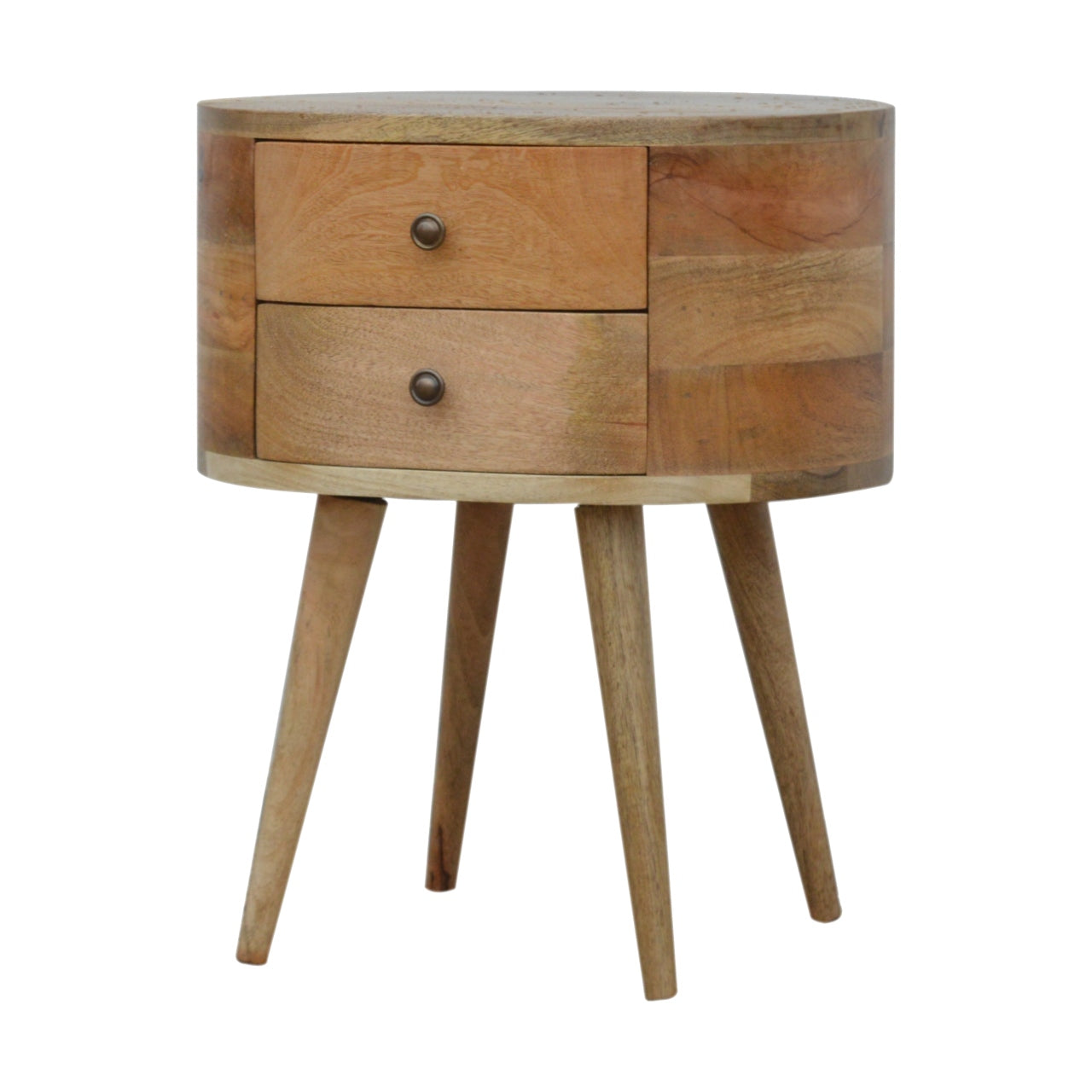 Rounded Bedside Table | Oak-Ish Solid Mango Wood