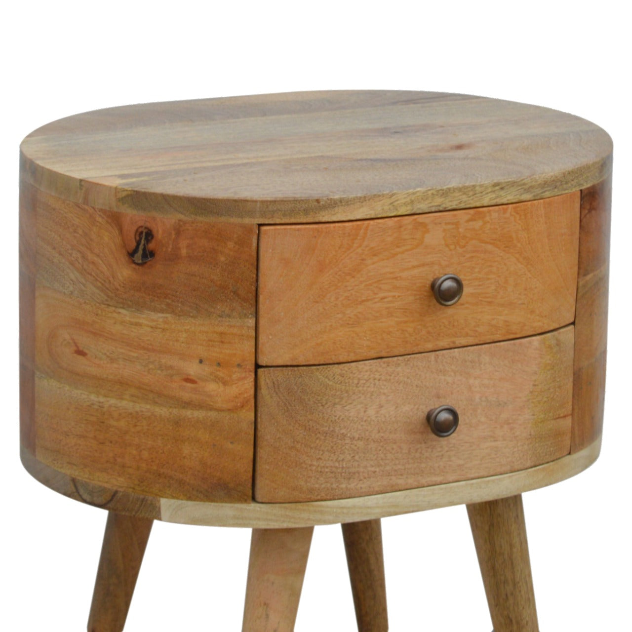 Rounded Bedside Table | Oak-Ish Solid Mango Wood