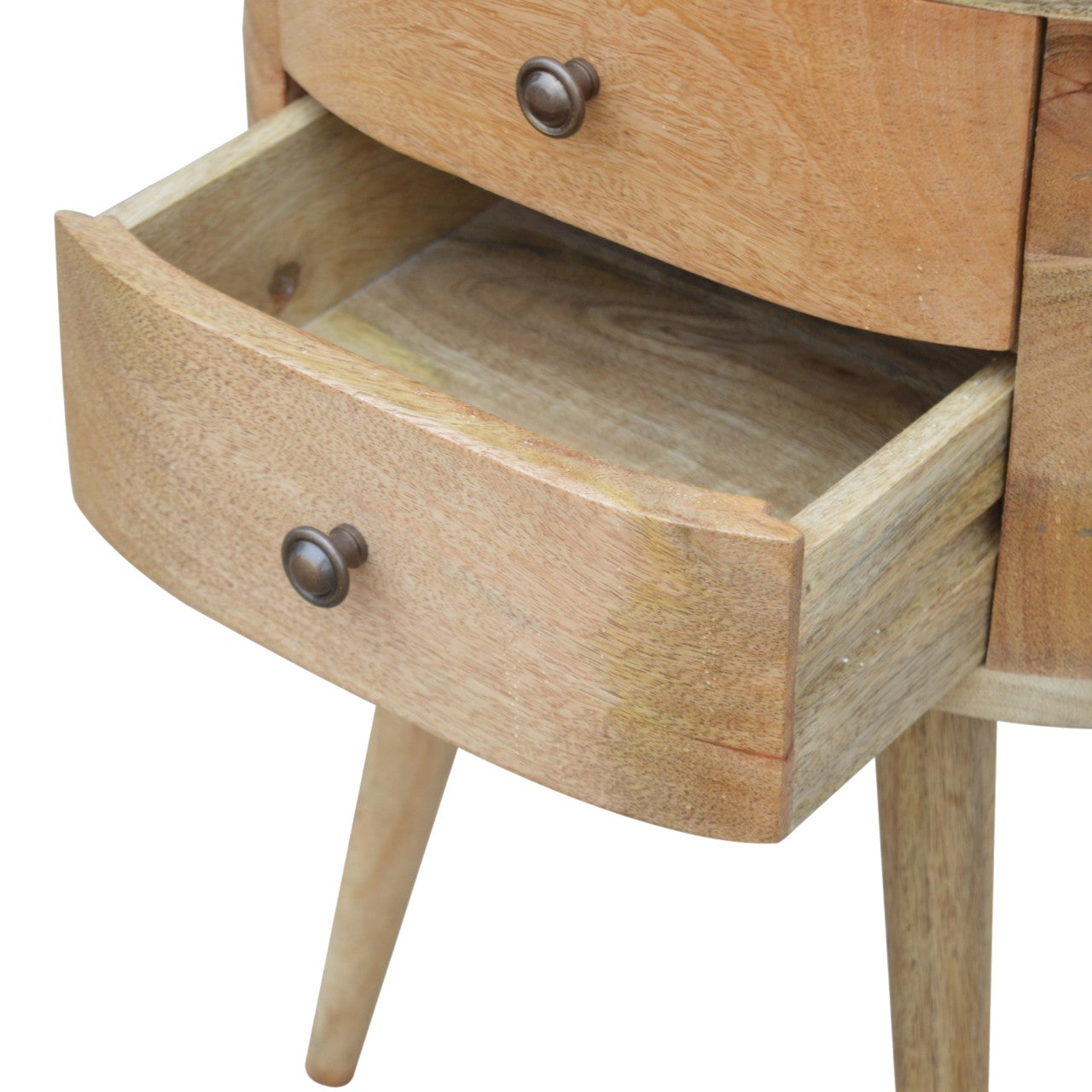 Rounded Bedside Table | Oak-Ish Solid Mango Wood