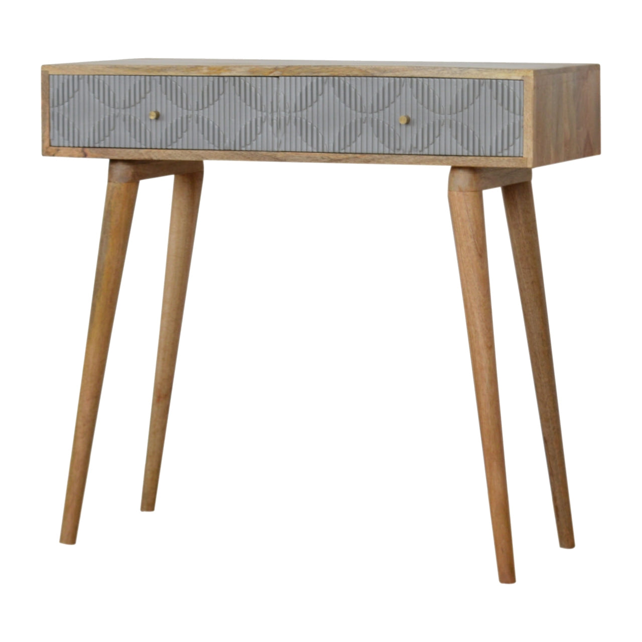 Milan Grey Console Table | Oak-Ish Solid Mango Wood Hand-Carved
