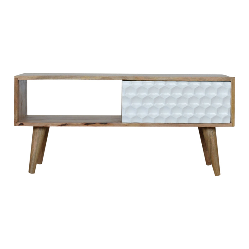 Honeycomb Carved Coffee Table | Oak-Ish Mango Wood Hand-Carved