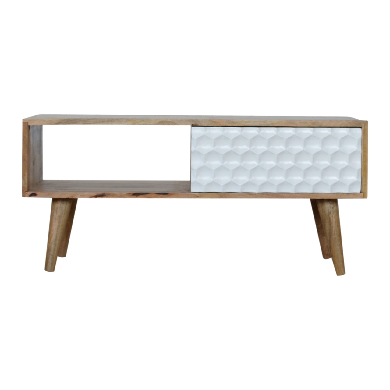 Honeycomb Carved Coffee Table | Oak-Ish Mango Wood Hand-Carved