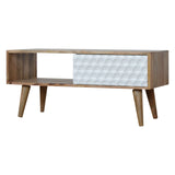 Honeycomb Carved Coffee Table | Oak-Ish Mango Wood Hand-Carved