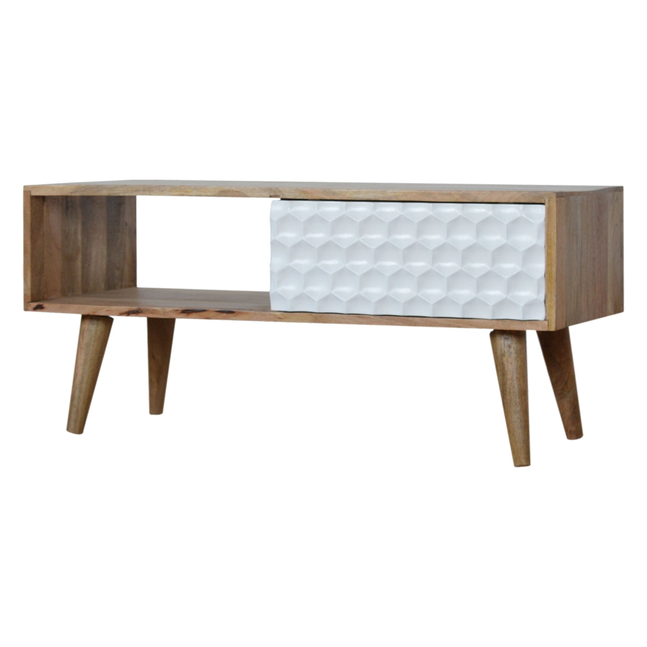 Honeycomb Carved Coffee Table | Oak-Ish Mango Wood Hand-Carved