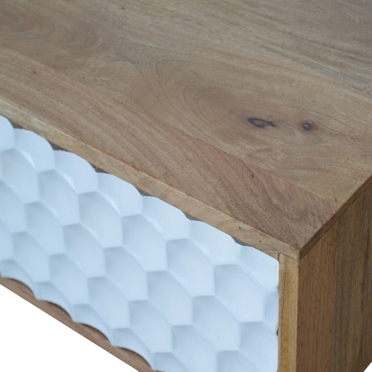 Honeycomb Carved Coffee Table | Oak-Ish Mango Wood Hand-Carved