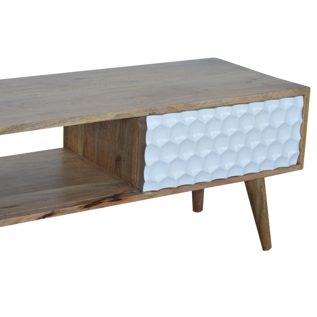 Honeycomb Carved Coffee Table | Oak-Ish Mango Wood Hand-Carved
