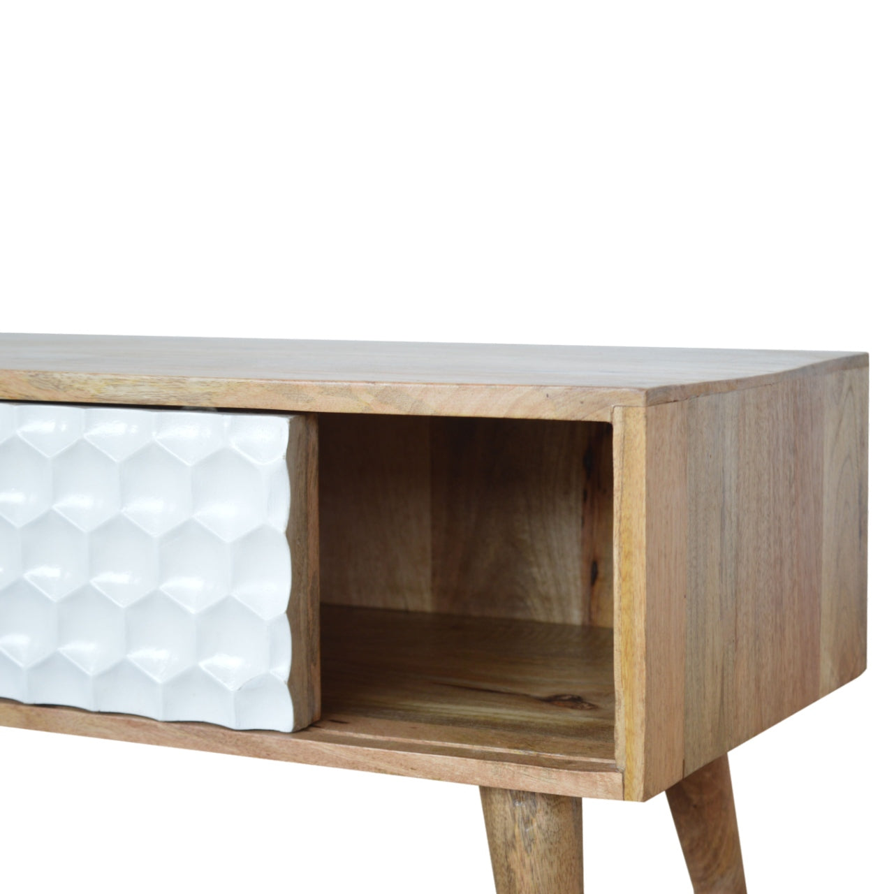 Honeycomb Carved Coffee Table | Oak-Ish Mango Wood Hand-Carved