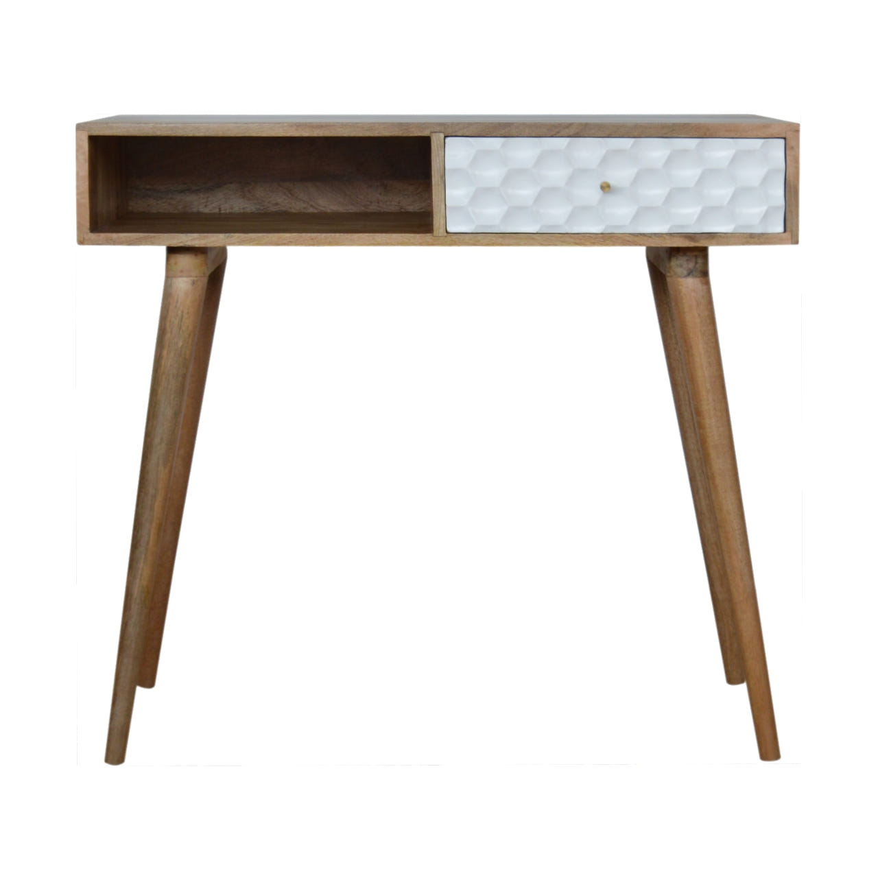 Honeycomb Writing Desk | Oak Solid Mango Wood Hand-Carved