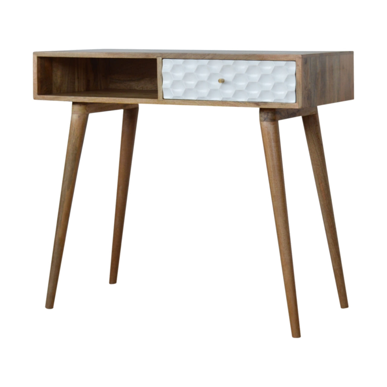 Honeycomb Writing Desk | Oak Solid Mango Wood Hand-Carved