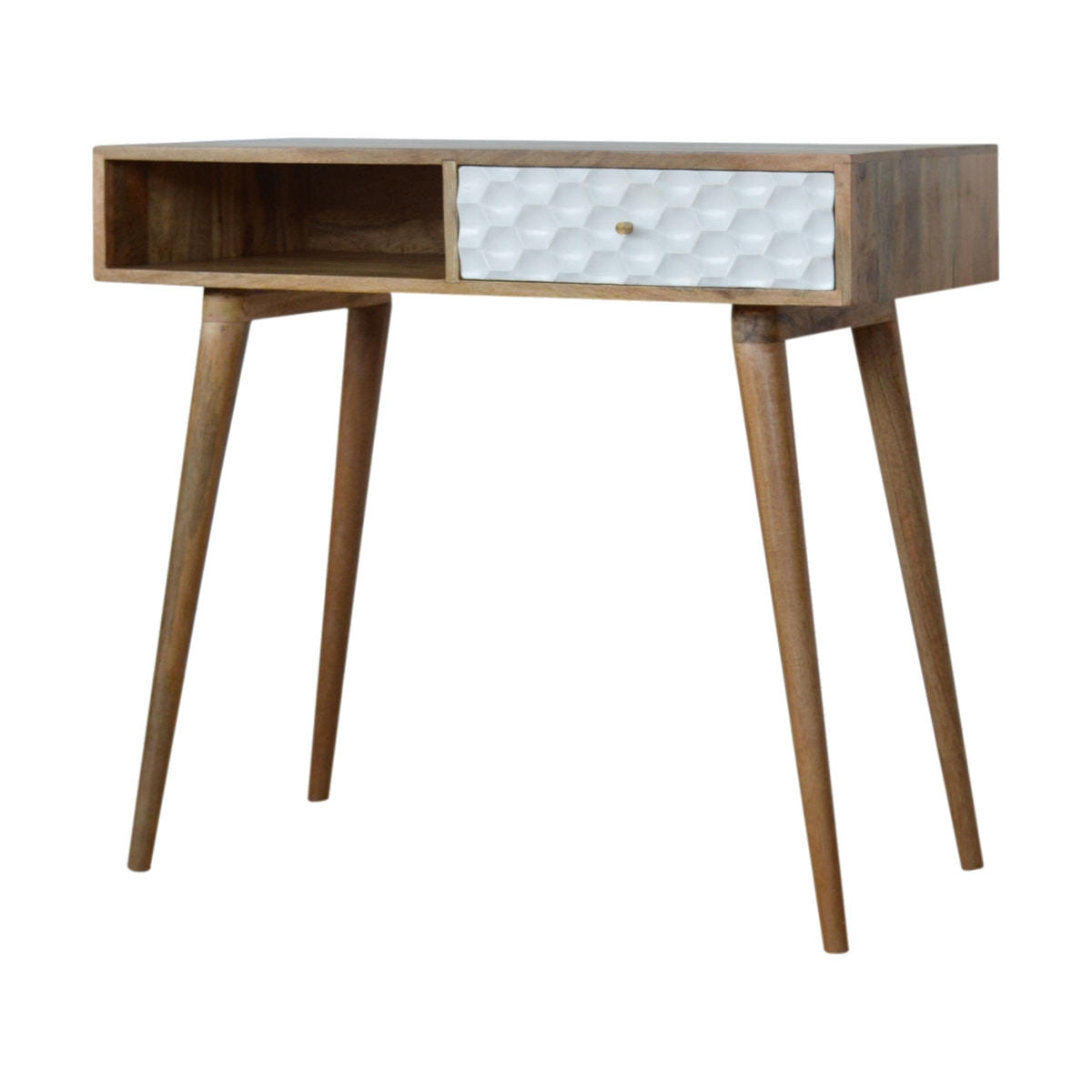 Honeycomb Writing Desk | Oak Solid Mango Wood Hand-Carved