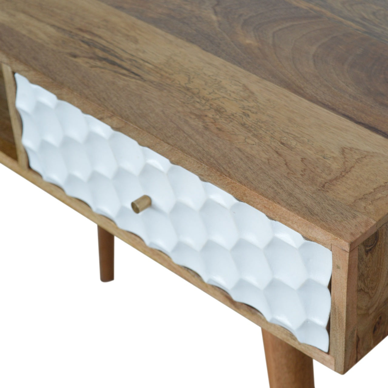 Honeycomb Writing Desk | Oak Solid Mango Wood Hand-Carved