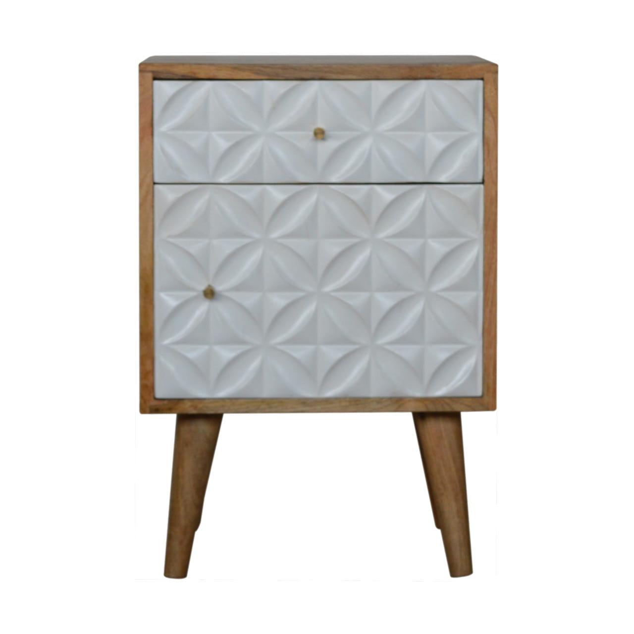 Daisy Carved 1 Door Bedside Table | Oak-Ish Mango Wood Hand-Carved