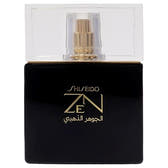 Shiseido ZN perfume bottle in black with gold lettering and a clear cap, shown on a white background.