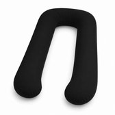 A black U-shaped nursing pillow or body pillow shown on a plain white background.