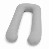 A light gray U-shaped pregnancy pillow shown on a clean white background.
