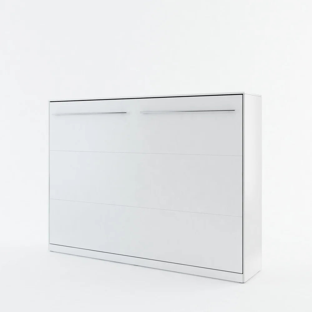 Double (140cm) Horizontal Wall Bed with Cabinet White Matt