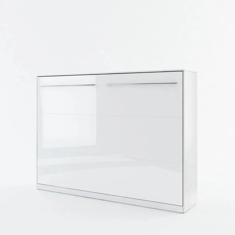 Double (140cm) Horizontal Wall Bed with Cabinet White Gloss